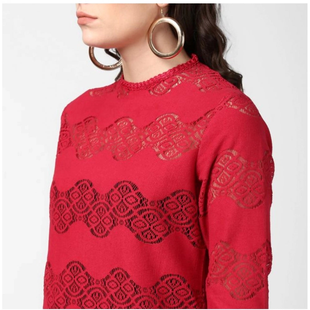 PKRKART Women's Cotton Self Design Long Sleeves Top (Maroon)