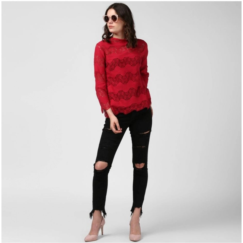 PKRKART Women's Cotton Self Design Long Sleeves Top (Maroon)