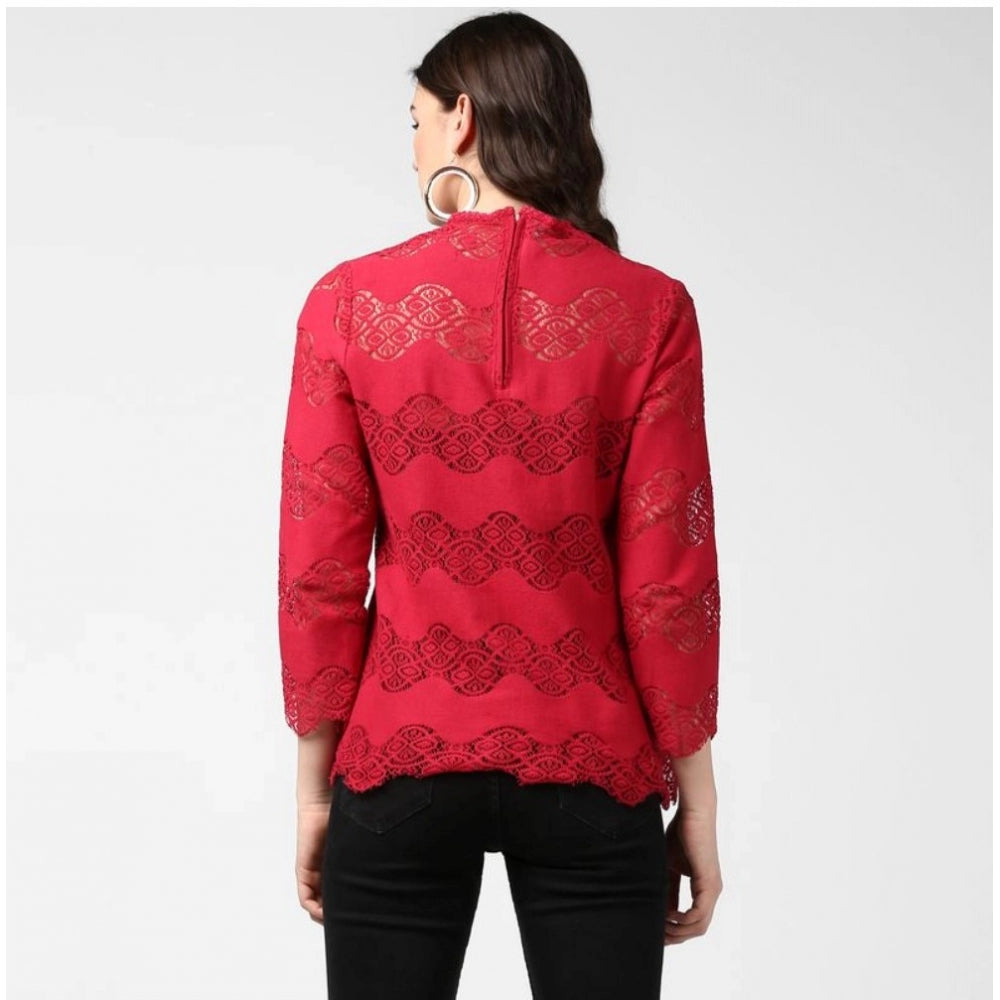 PKRKART Women's Cotton Self Design Long Sleeves Top (Maroon)