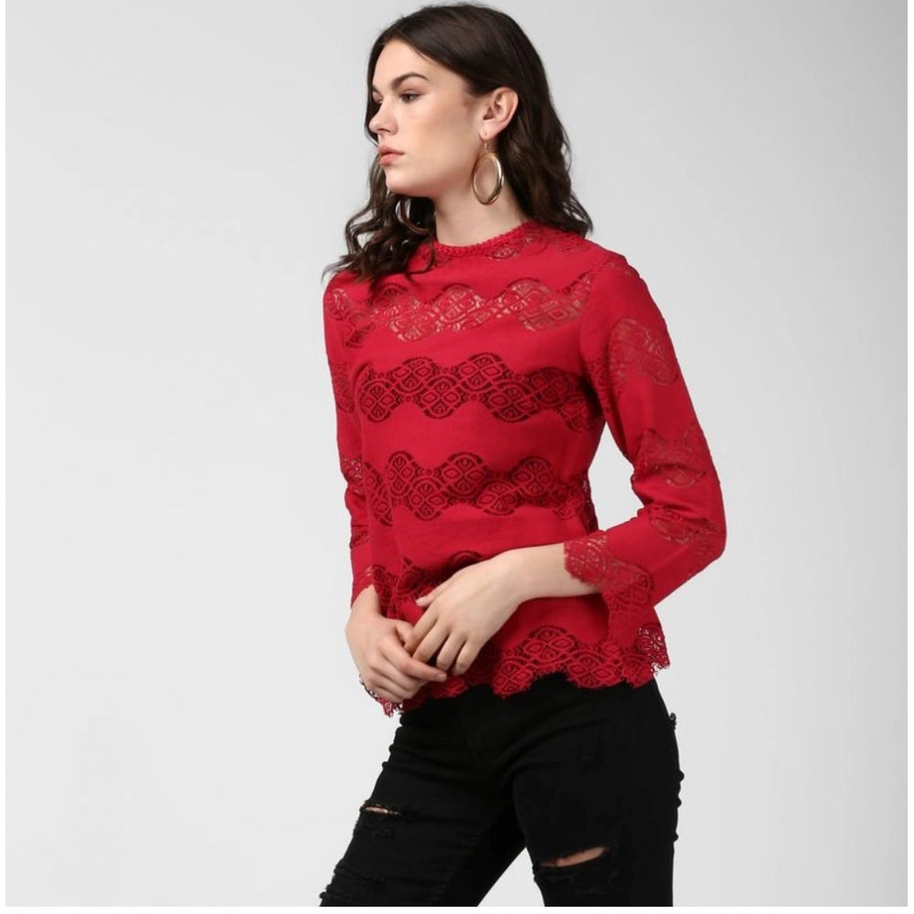 PKRKART Women's Cotton Self Design Long Sleeves Top (Maroon)