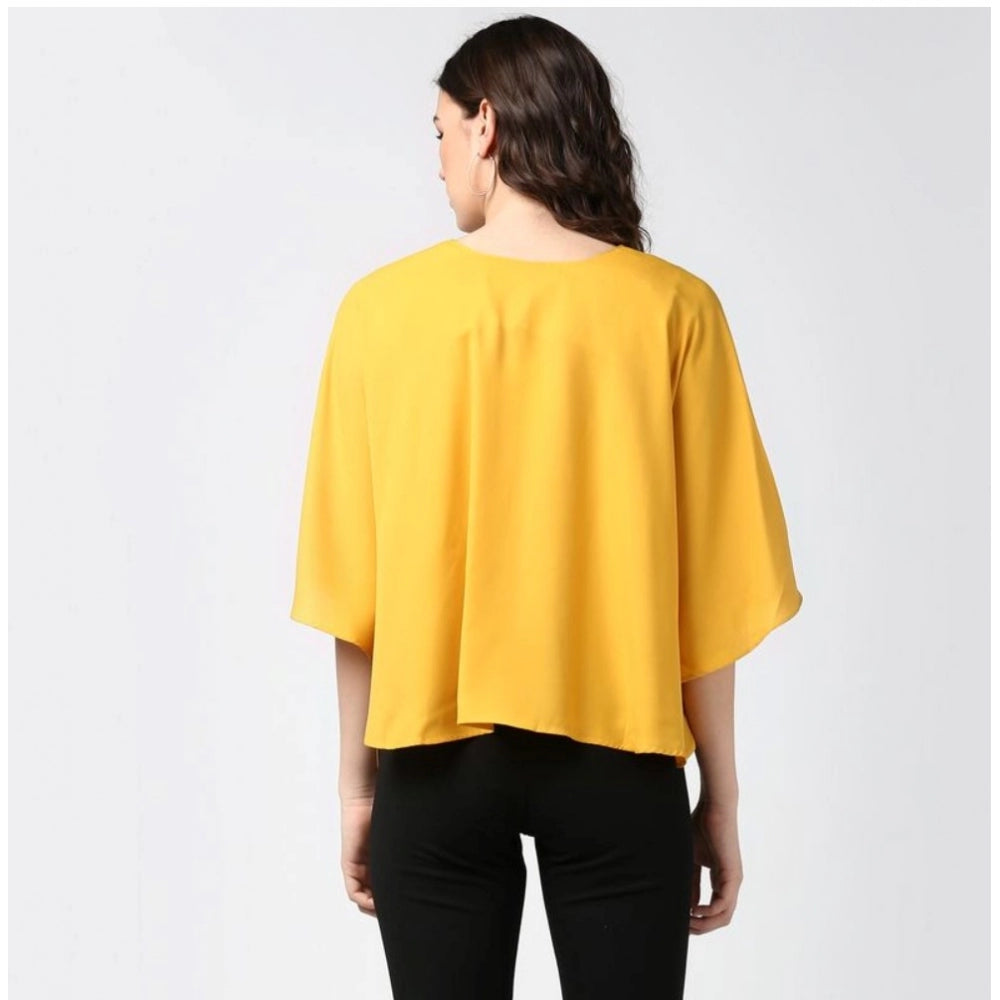 PKRKART Women's Polyester Solid Cape Sleeve Top (Yellow)