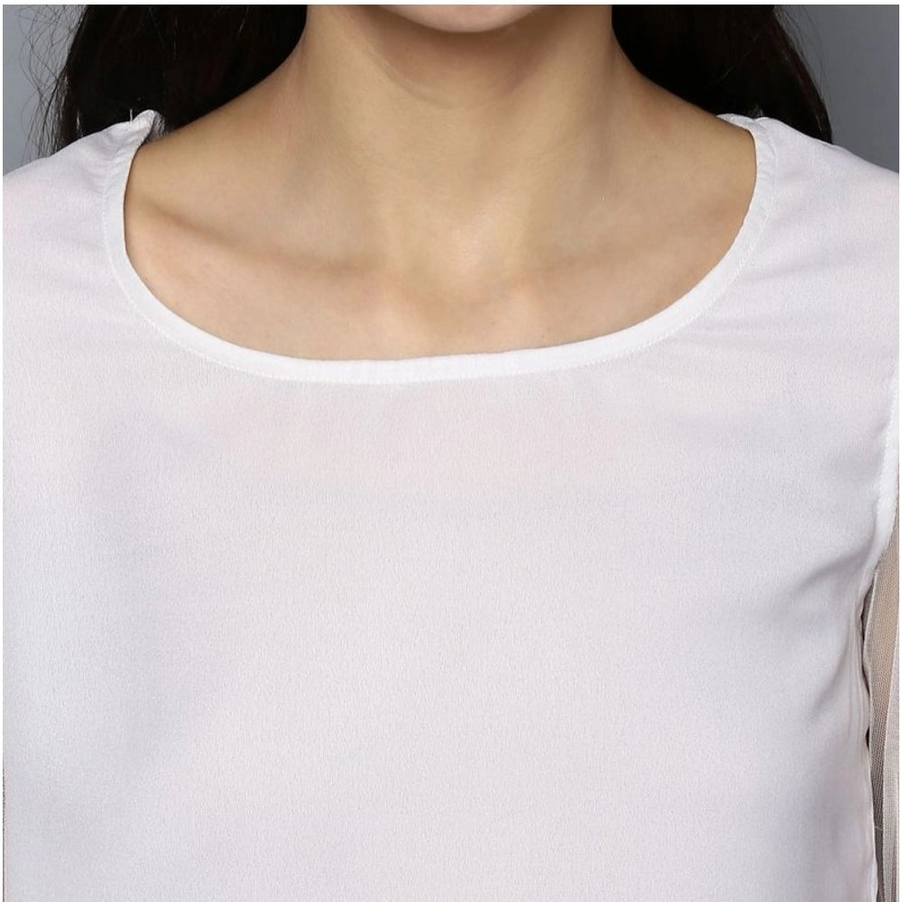 PKRKART Women's Polyester Solid Tier Sleeve Top (White)