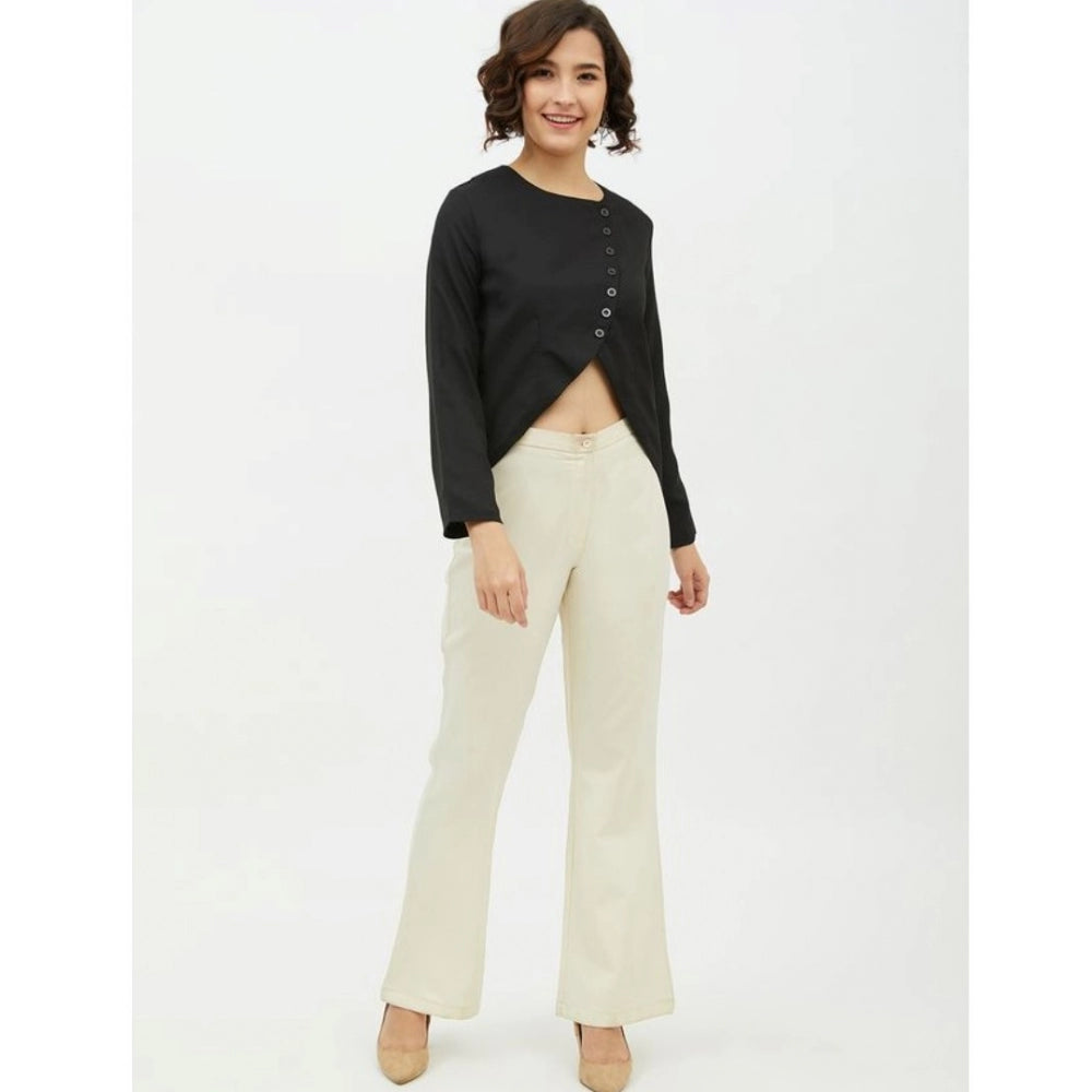 PKRKART Women's Polyester Asymmetrical Long Sleeves Top (Black)