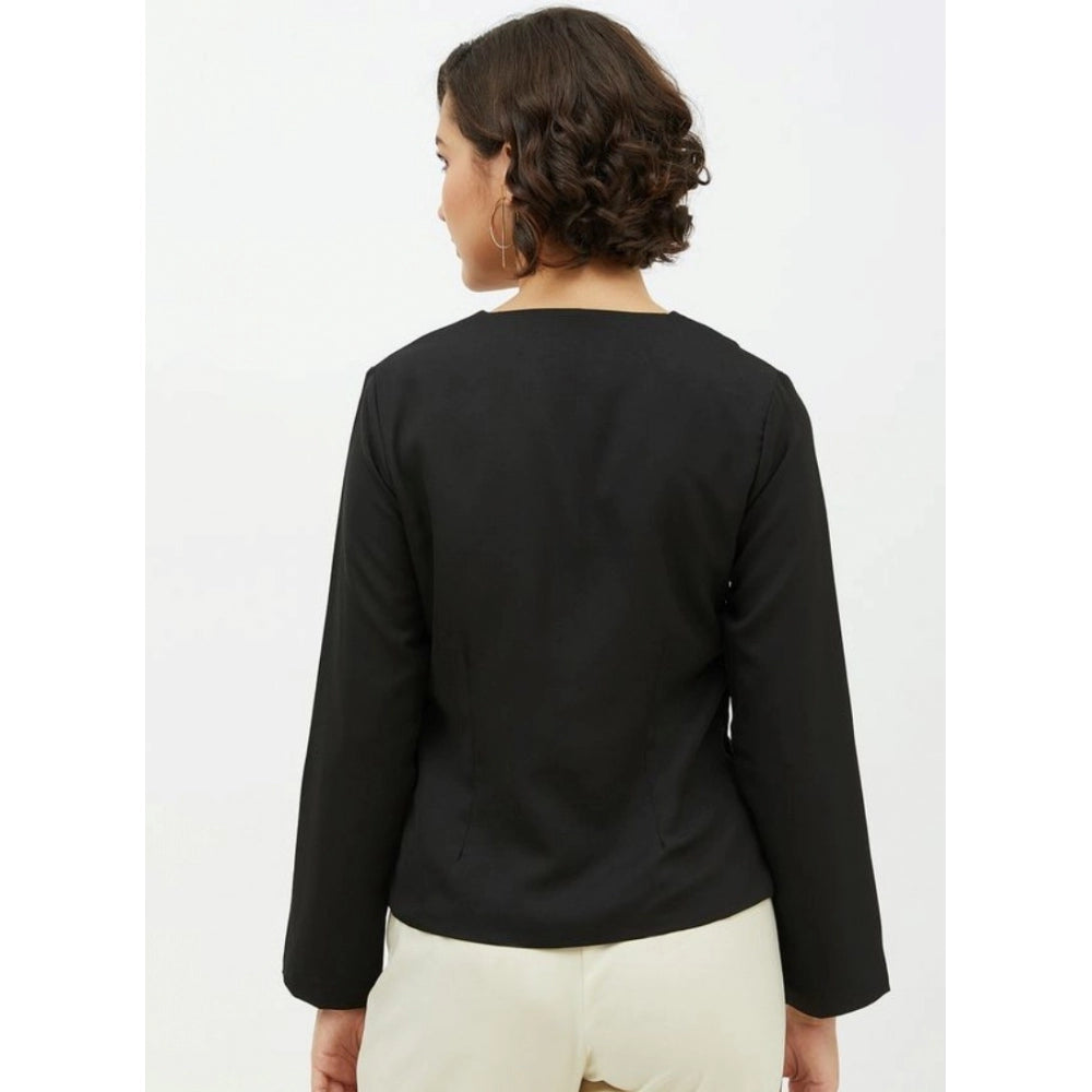 PKRKART Women's Polyester Asymmetrical Long Sleeves Top (Black)
