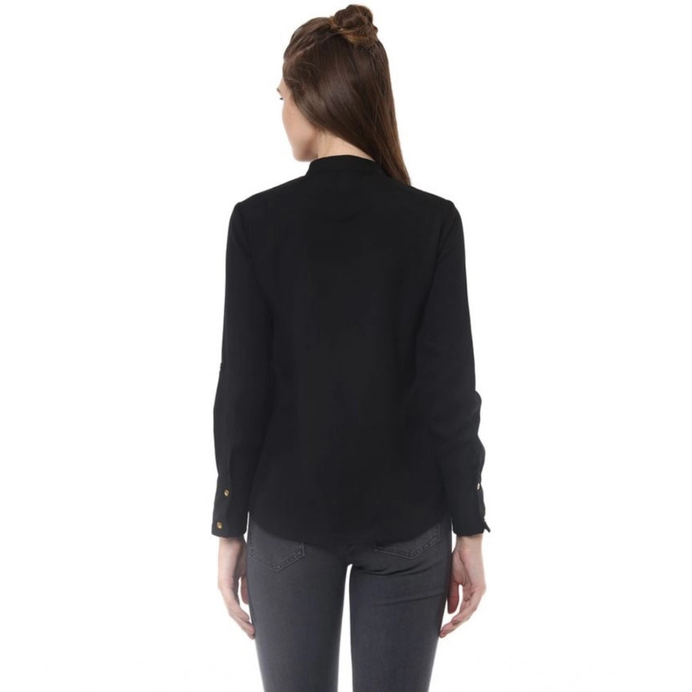 PKRKART Women's Polyester Ruffled Long Sleeves Top (Black)