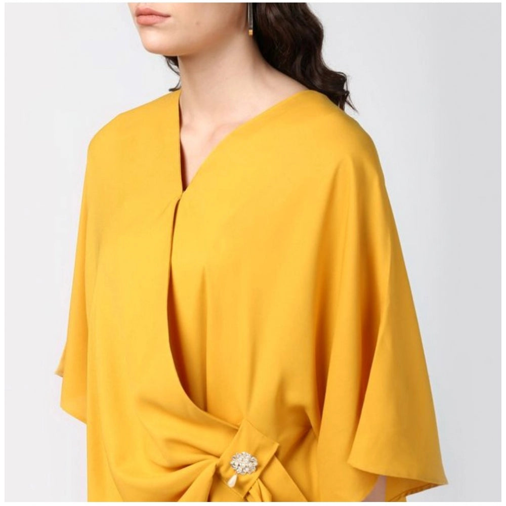 PKRKART Women's Polyester Solid Cape Sleeve Top (Yellow)