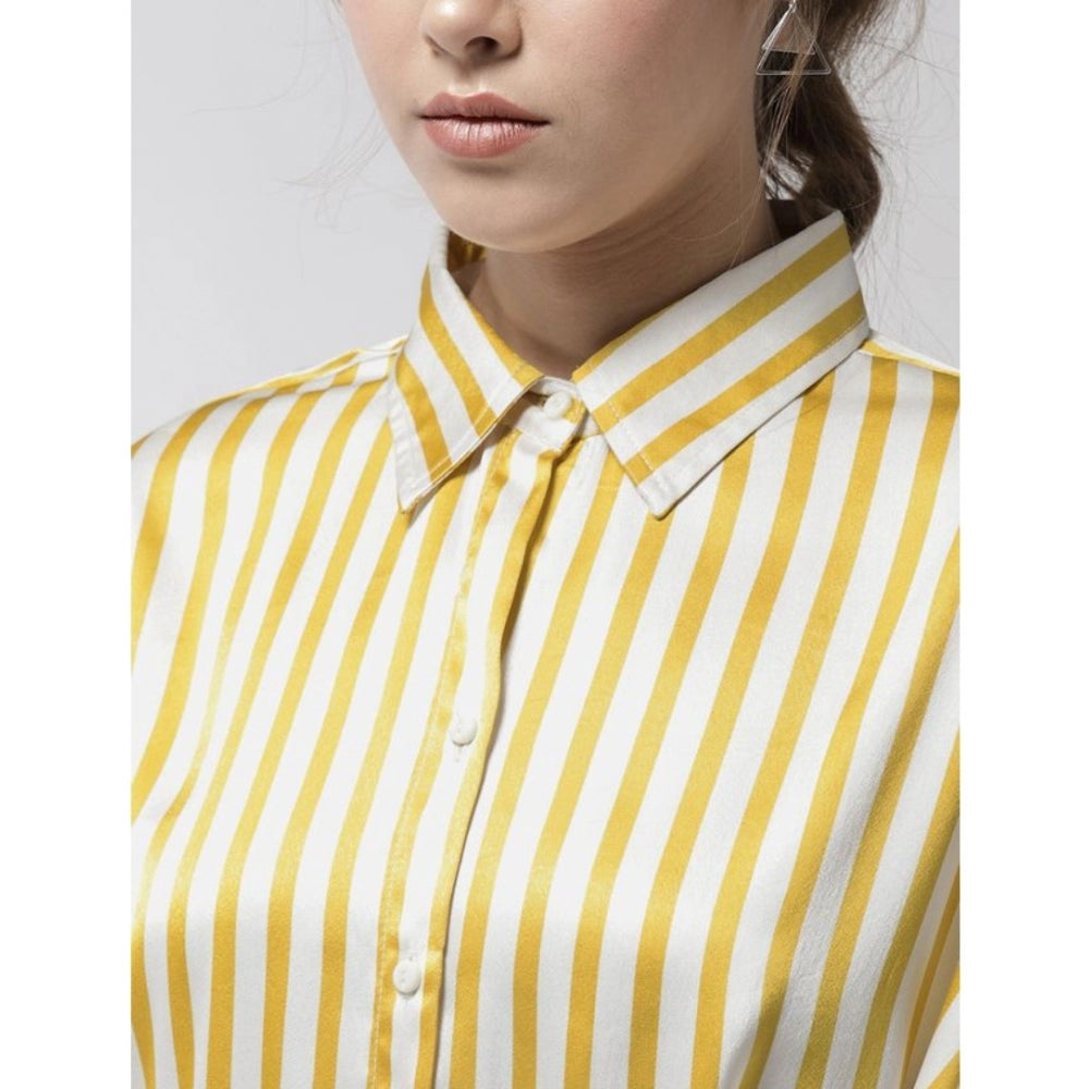 PKRKART Women's Polyester Striped Long Sleeves Top (Yellow)