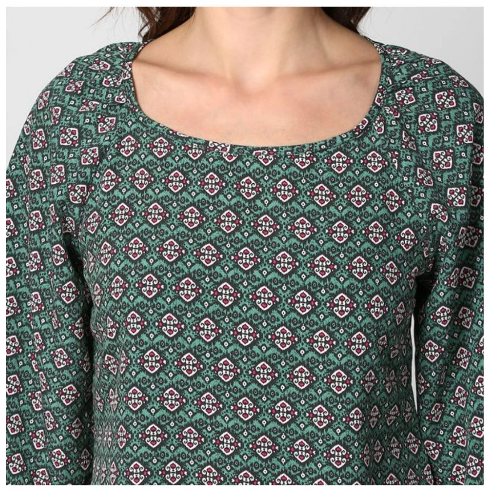PKRKART Women's Polyester Printed 3-4th Sleeves Top (Green)