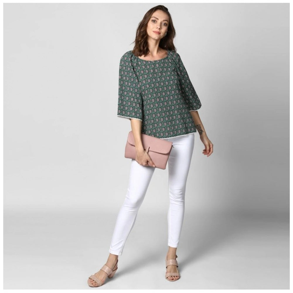 PKRKART Women's Polyester Printed 3-4th Sleeves Top (Green)