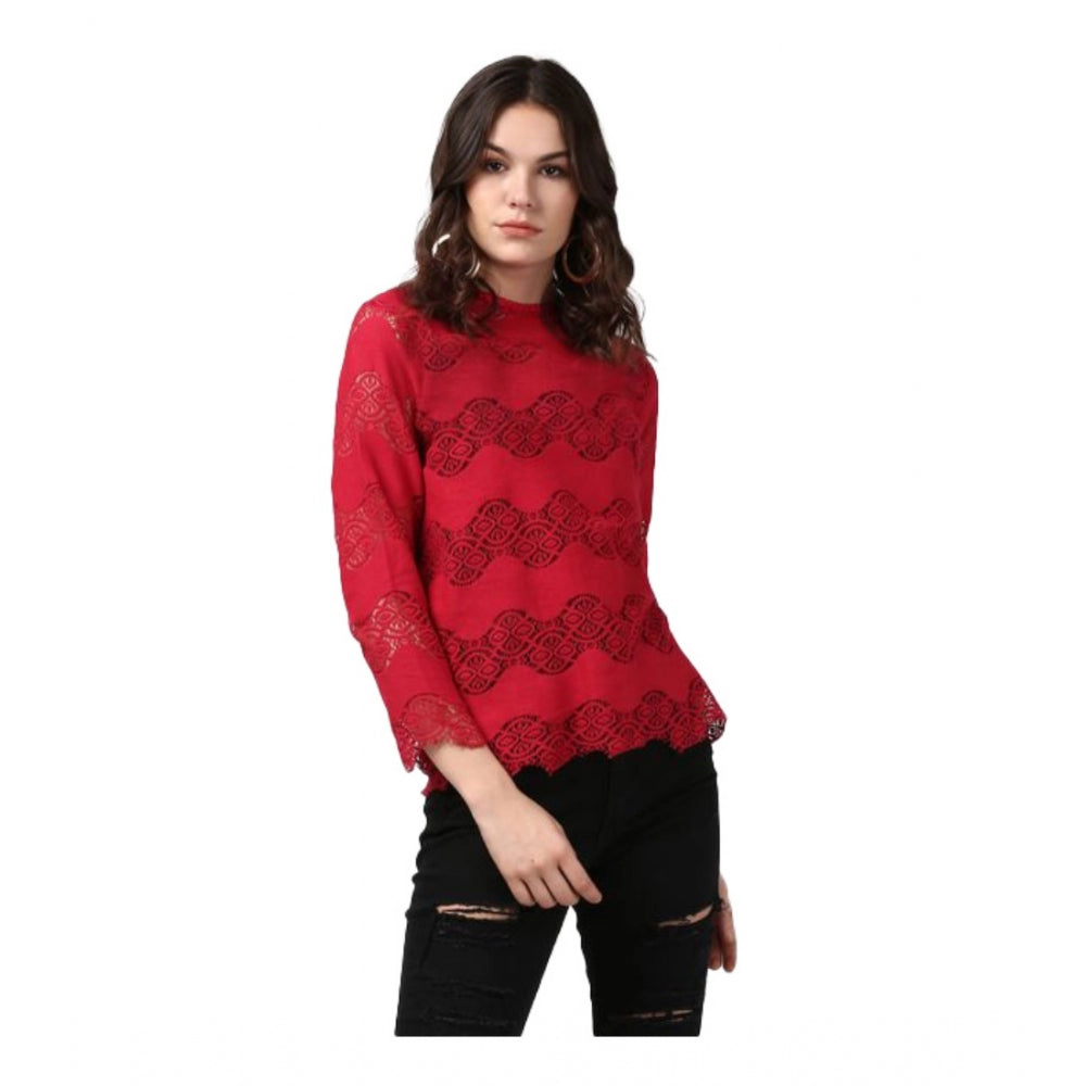 PKRKART Women's Cotton Self Design Long Sleeves Top (Maroon)