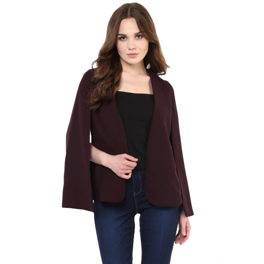 PKRKART Women's Polyester Solid Cape Sleeve Blazer (Wine)