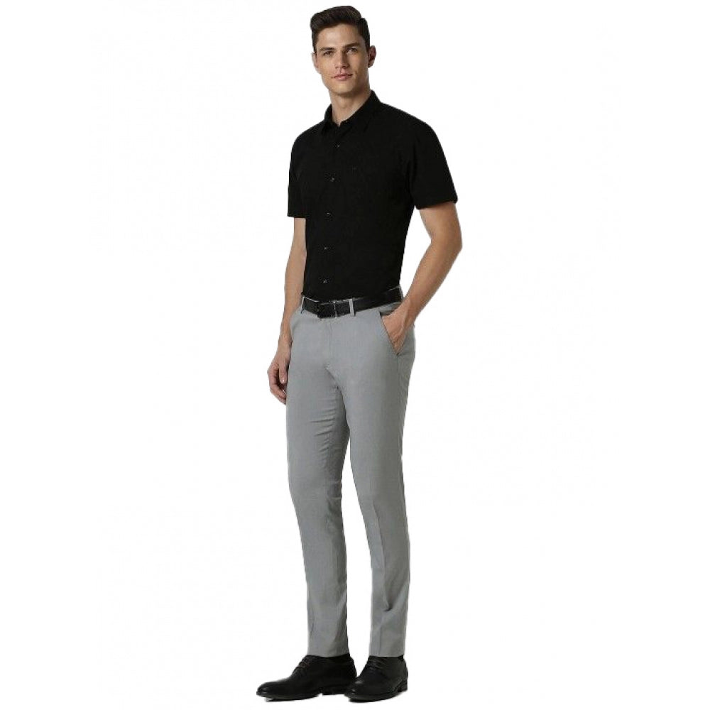 PKRKART Men's Cotton Blend Solid Half-Sleeve Regular Shirt (Black)