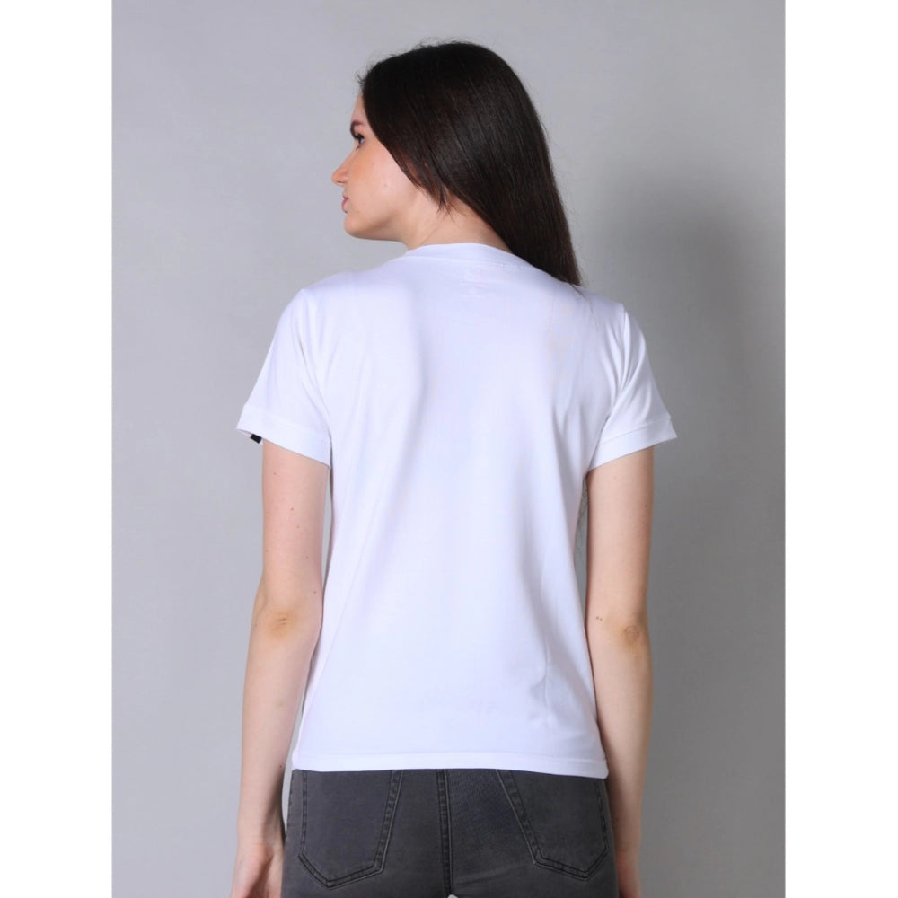 PKRKART Women's Cotton Blended Solid Round Neck Half Sleeve T-Shirt (White)