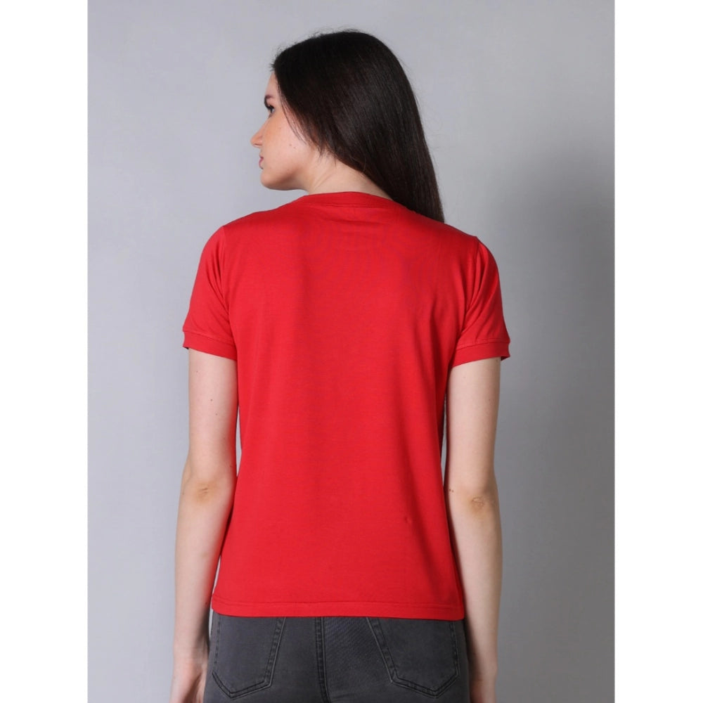 PKRKART Women's Cotton Blended Solid Round Neck Half Sleeve T-Shirt (Red)