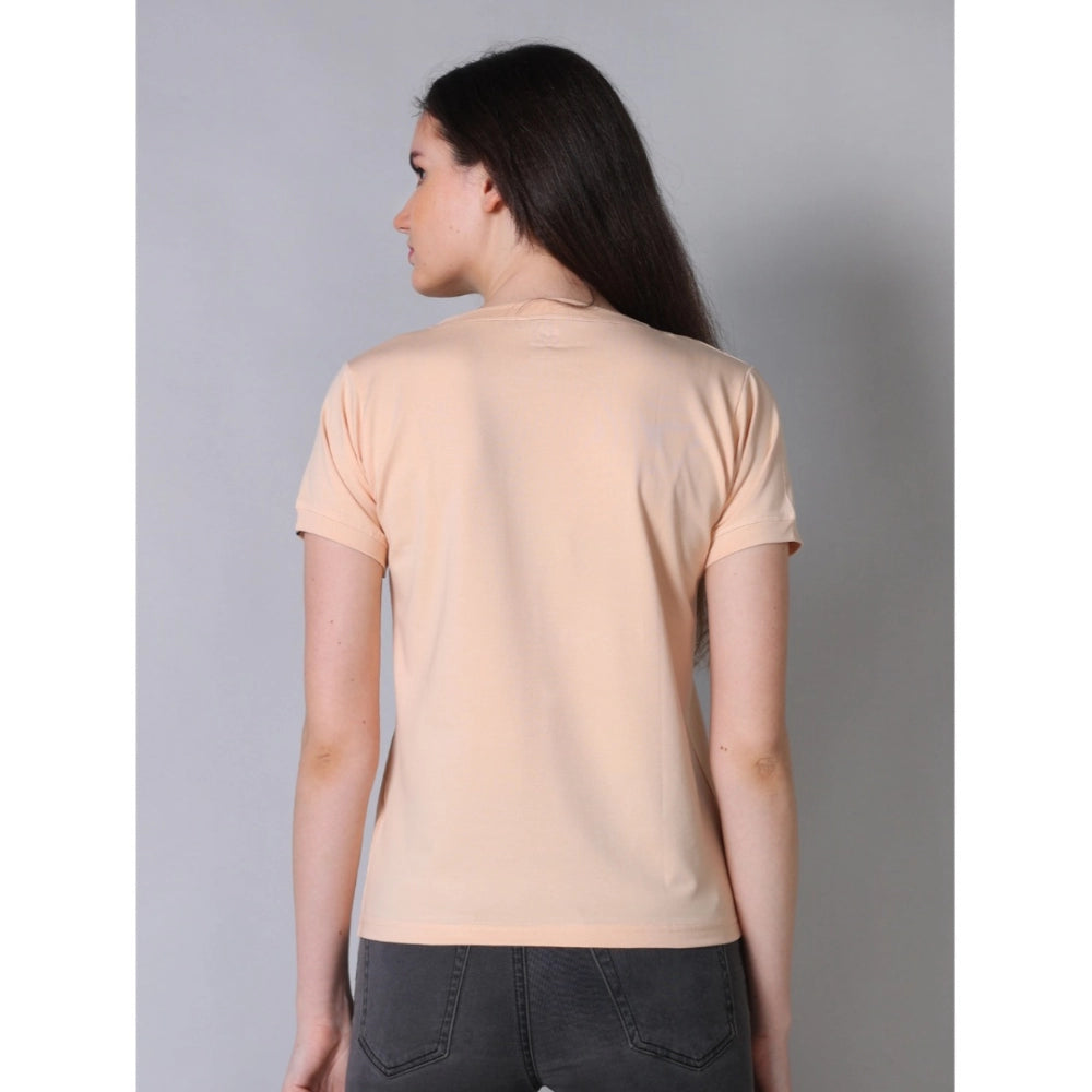 PKRKART Women's Cotton Blended Solid Round Neck Half Sleeve T-Shirt (Peach)