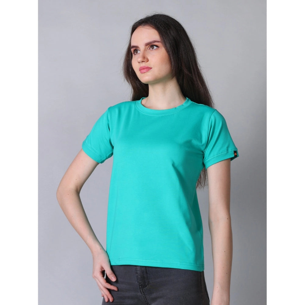PKRKART Women's Cotton Blended Solid Round Neck Half Sleeve T-Shirt (Green)