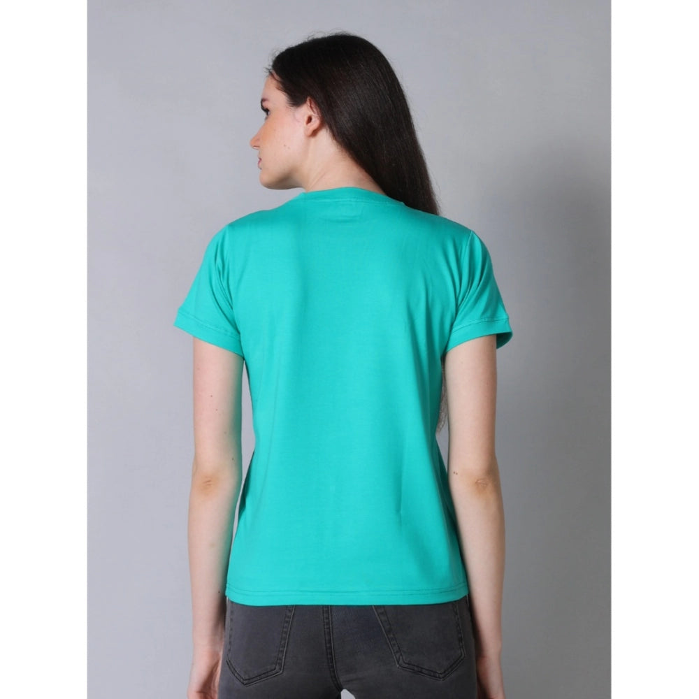PKRKART Women's Cotton Blended Solid Round Neck Half Sleeve T-Shirt (Green)