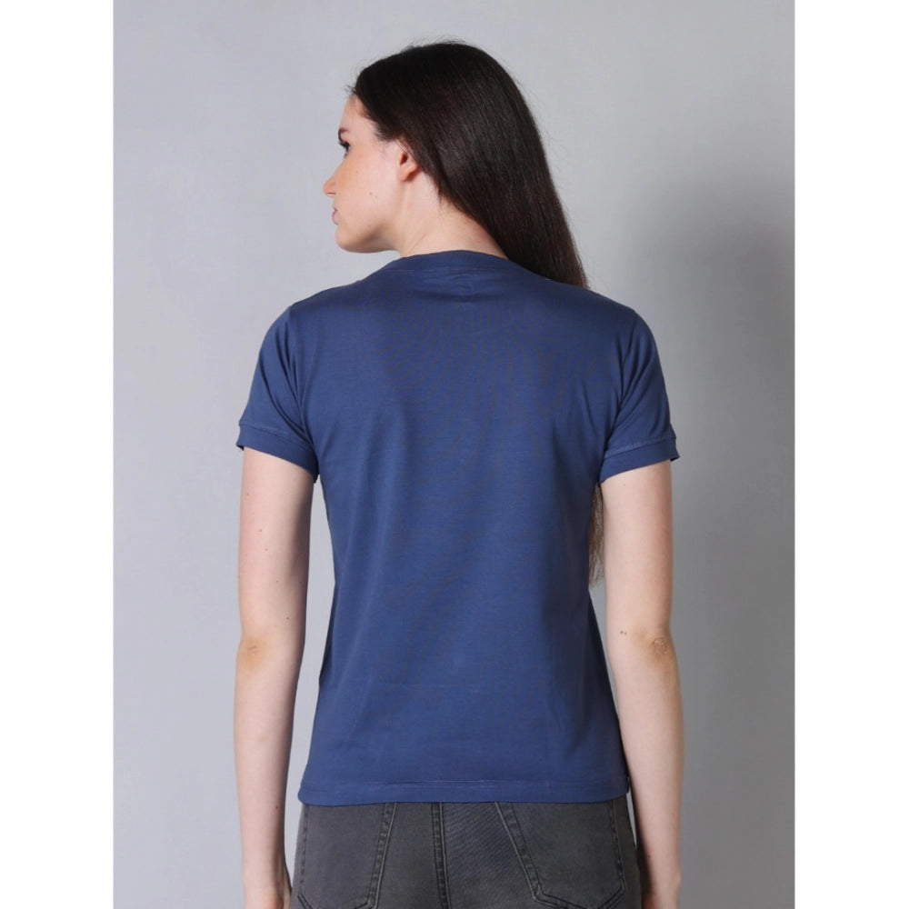 PKRKART Women's Cotton Blended Solid Round Neck Half Sleeve T-Shirt (Blue)