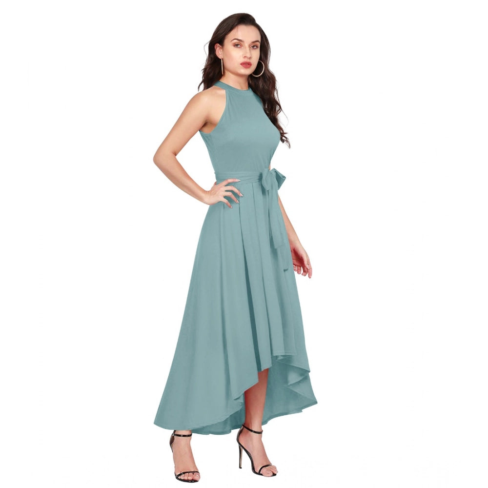PKRKART Women's Polyester Solid Halter Neck Sleeveless Dress (Pista)