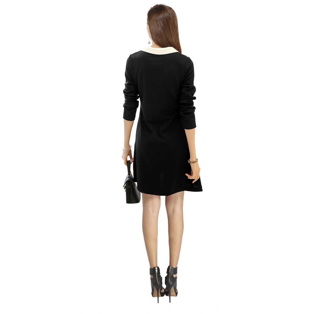 PKRKART Women's Polyester Solid Collar 3-4th Dress (Black)