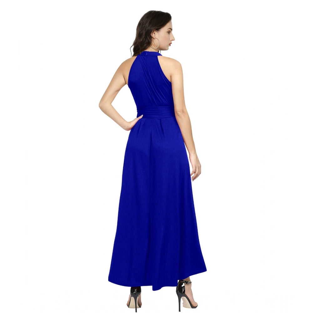 PKRKART Women's Polyster Solid Halter Neck Sleeveless Dress (Royal Blue)