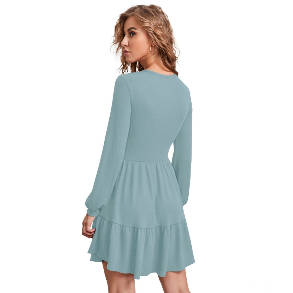 PKRKART Women's Knitting stretchable Solid Round Neck Full Sleeve Dress (Pista)