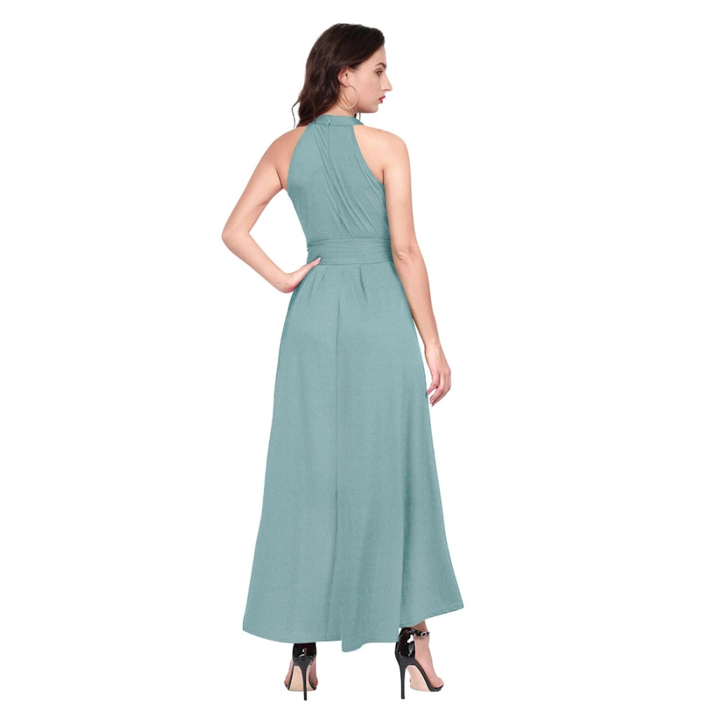 PKRKART Women's Polyester Solid Halter Neck Sleeveless Dress (Pista)