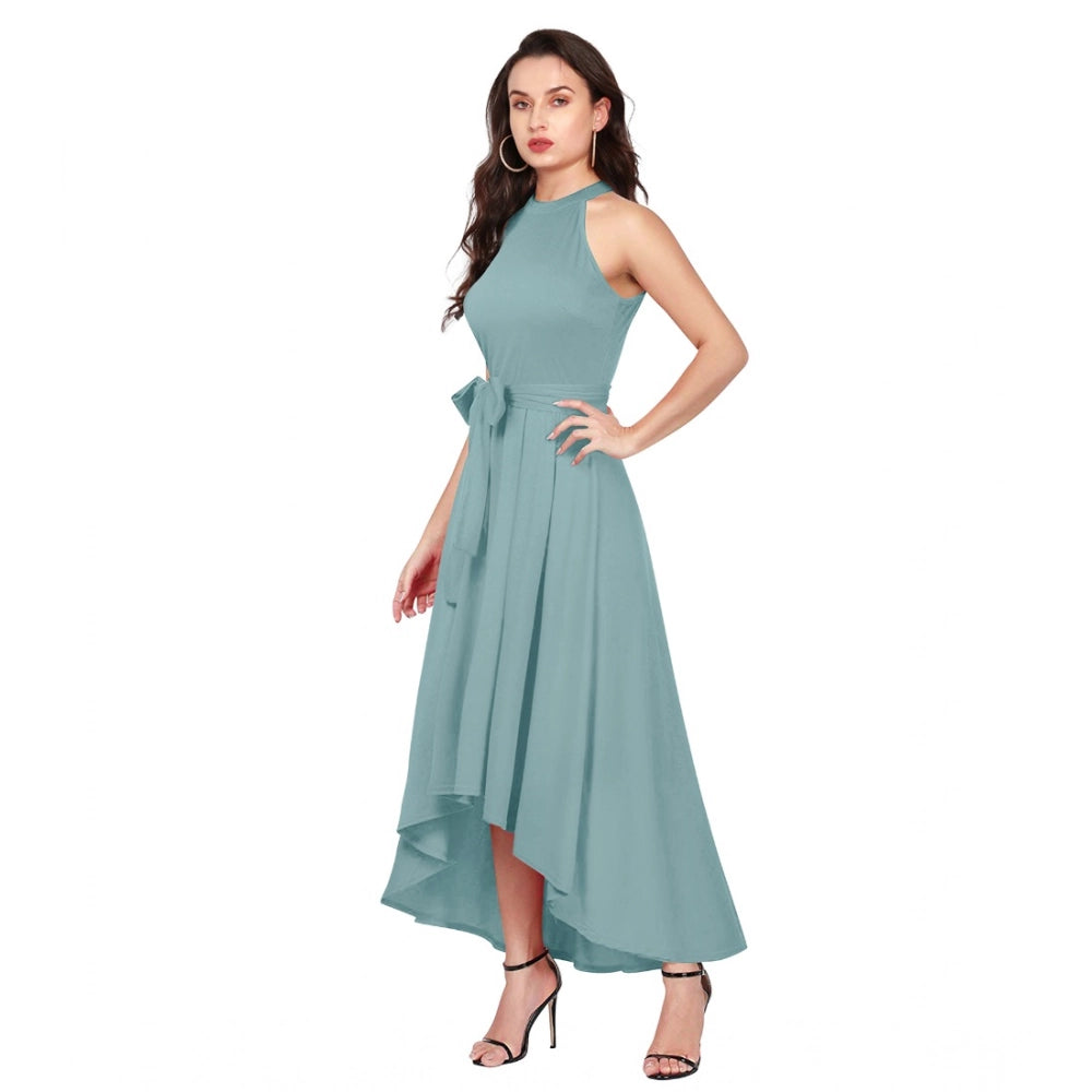 PKRKART Women's Polyester Solid Halter Neck Sleeveless Dress (Pista)