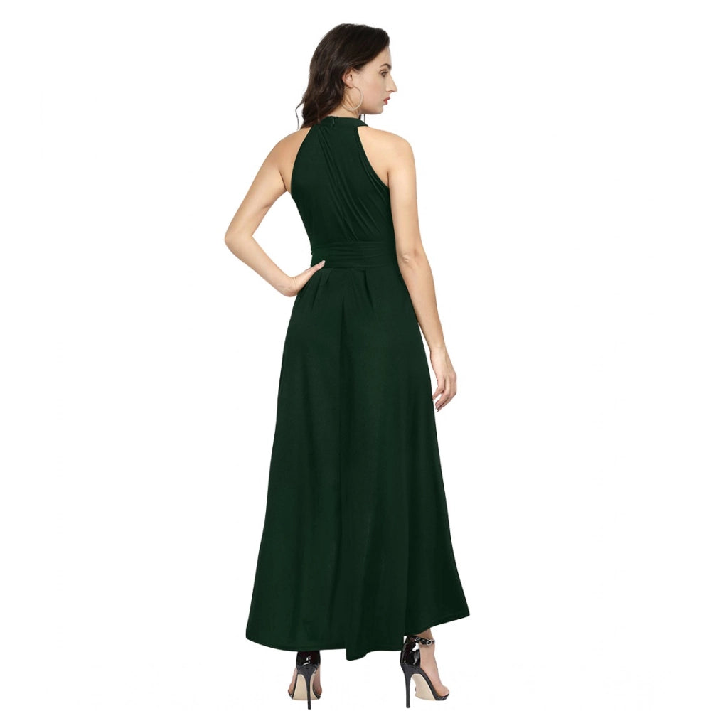 PKRKART Women's Polyster Solid Halter Neck Sleeveless Dress (Green)
