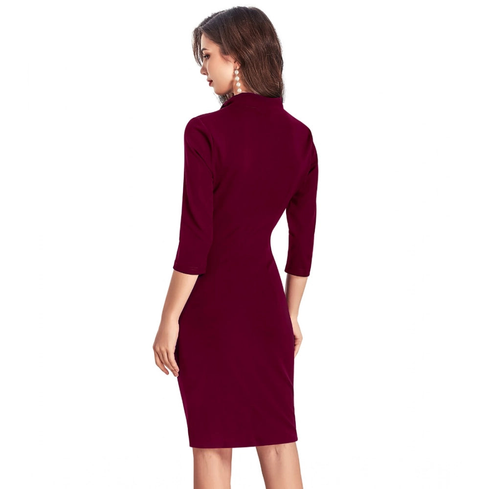 PKRKART Women's Knitting stretchable Solid Round Neck 3-4th Dress (Maroon)