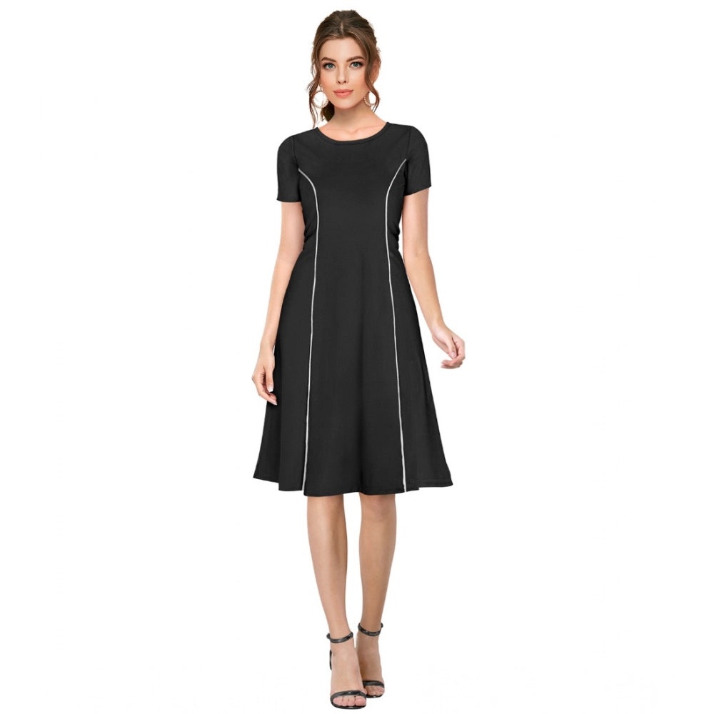 PKRKART Women's Knitting stretchable Solid Round Neck Cap Sleeve Dress (Black)