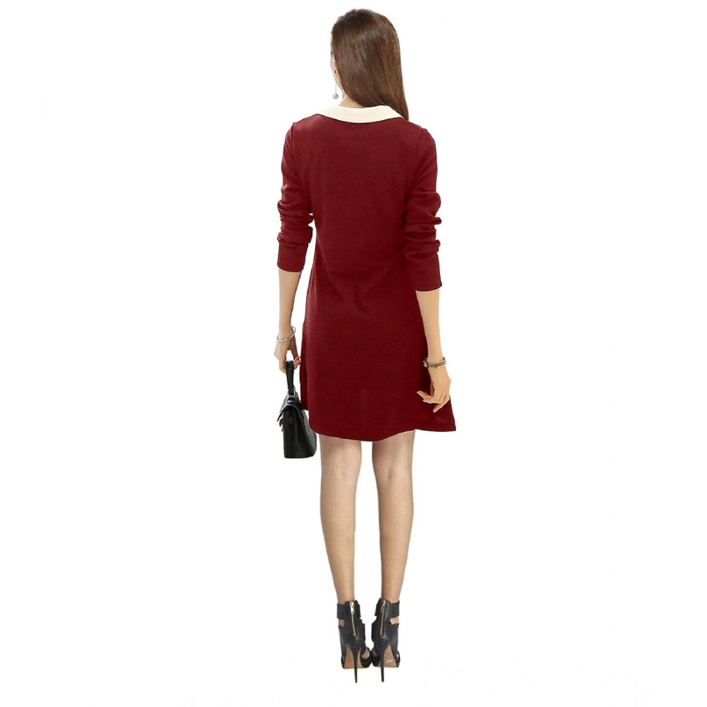 PKRKART Women's Polyester Solid Collar 3-4th Dress (Maroon)