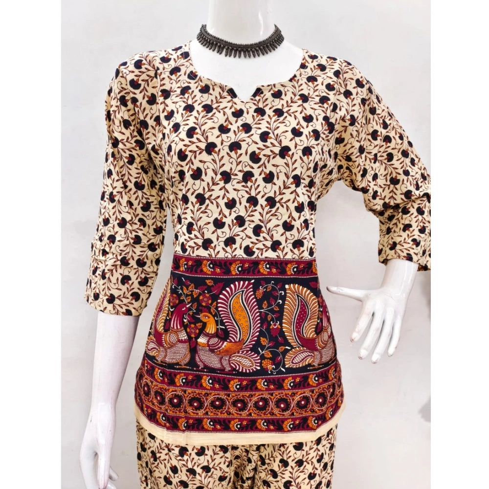PKRKART Women's Cotton Jaipuri Printed 3-4th Sleeve Co ord Set (Multicolor)