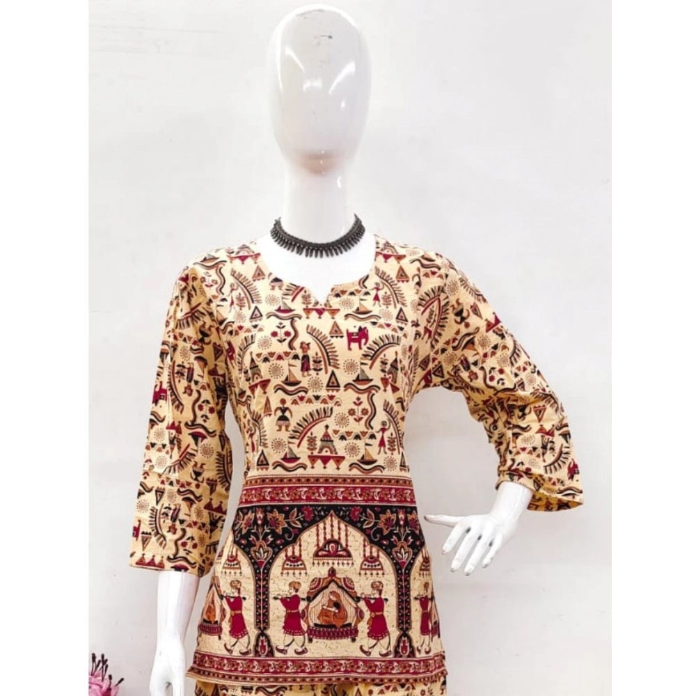 PKRKART Women's Cotton Jaipuri Printed 3-4th Sleeve Co ord Set (Multicolor)