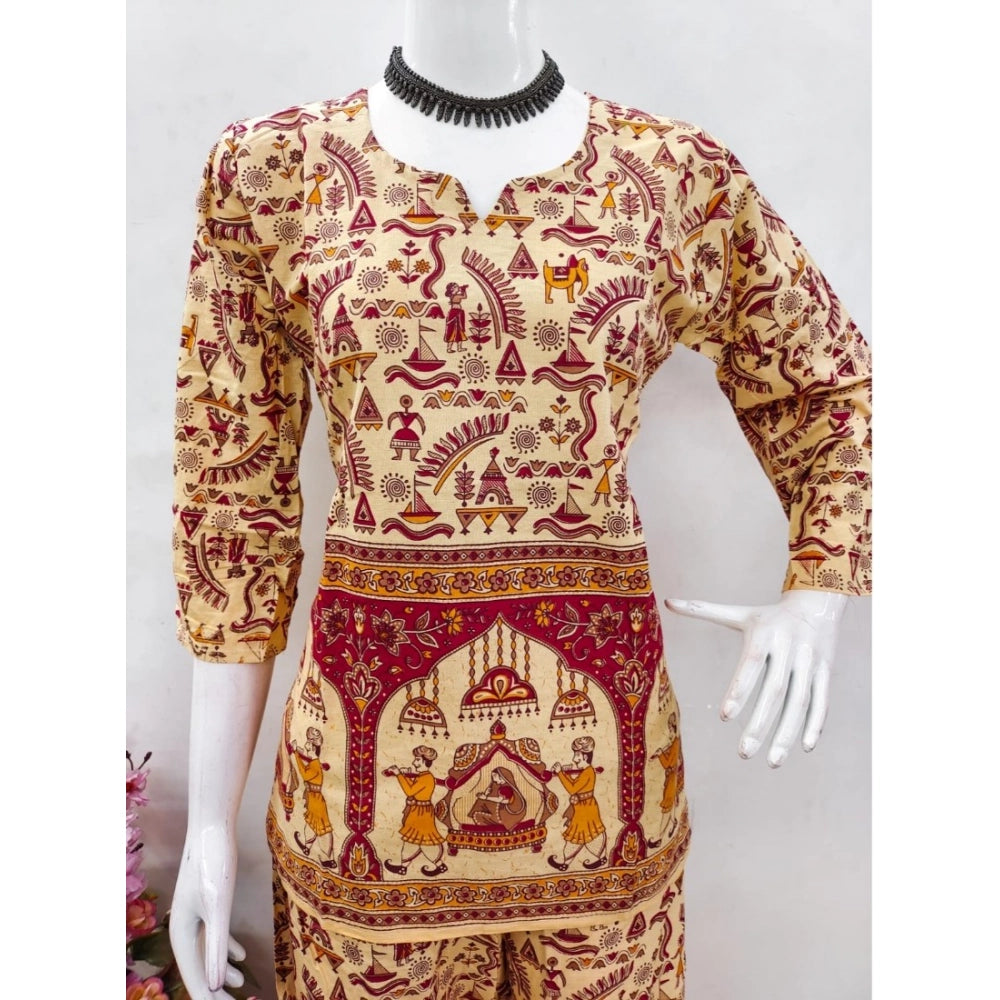 PKRKART Women's Cotton Jaipuri Printed 3-4th Sleeve Co ord Set (Multicolor)