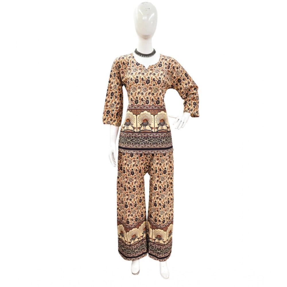 PKRKART Women's Cotton Jaipuri Printed 3-4th Sleeve Co ord Set (Multicolor)