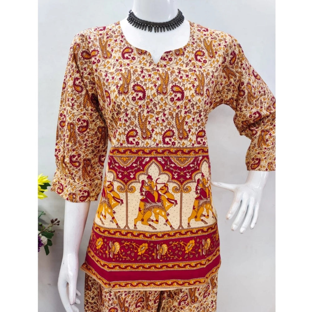PKRKART Women's Cotton Jaipuri Printed 3-4th Sleeve Co ord Set (Multicolor)