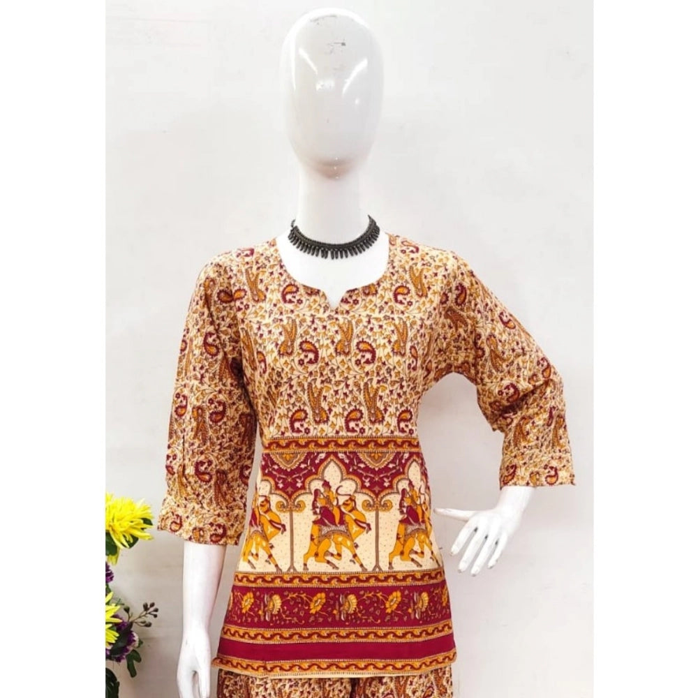 PKRKART Women's Cotton Jaipuri Printed 3-4th Sleeve Co ord Set (Multicolor)