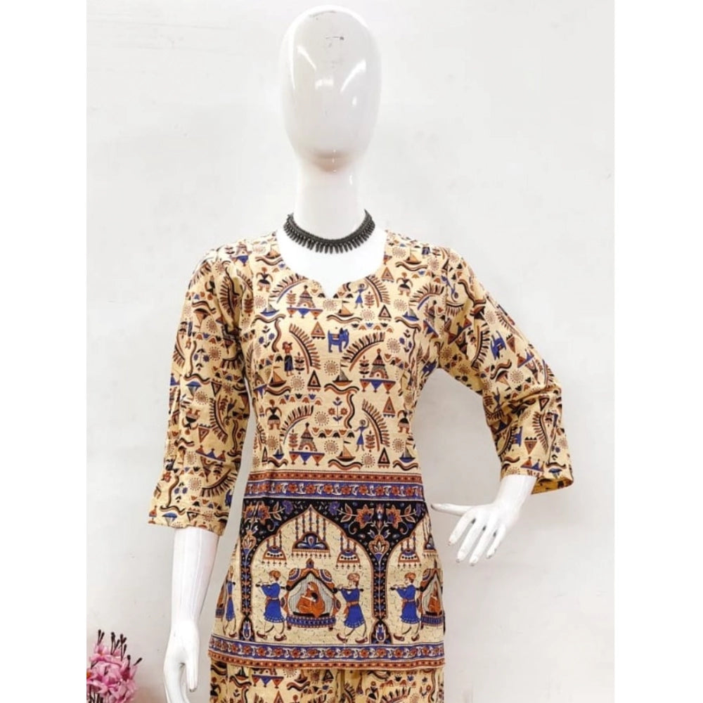PKRKART Women's Cotton Jaipuri Printed 3-4th Sleeve Co ord Set (Multicolor)