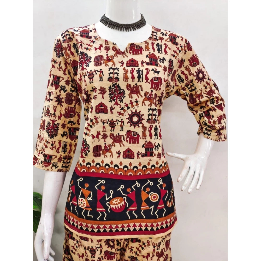 PKRKART Women's Cotton Jaipuri Printed 3-4th Sleeve Co ord Set (Multicolor)