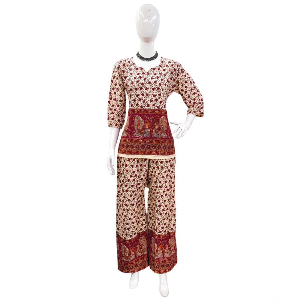 PKRKART Women's Cotton Jaipuri Printed 3-4th Sleeve Co ord Set (Multicolor)