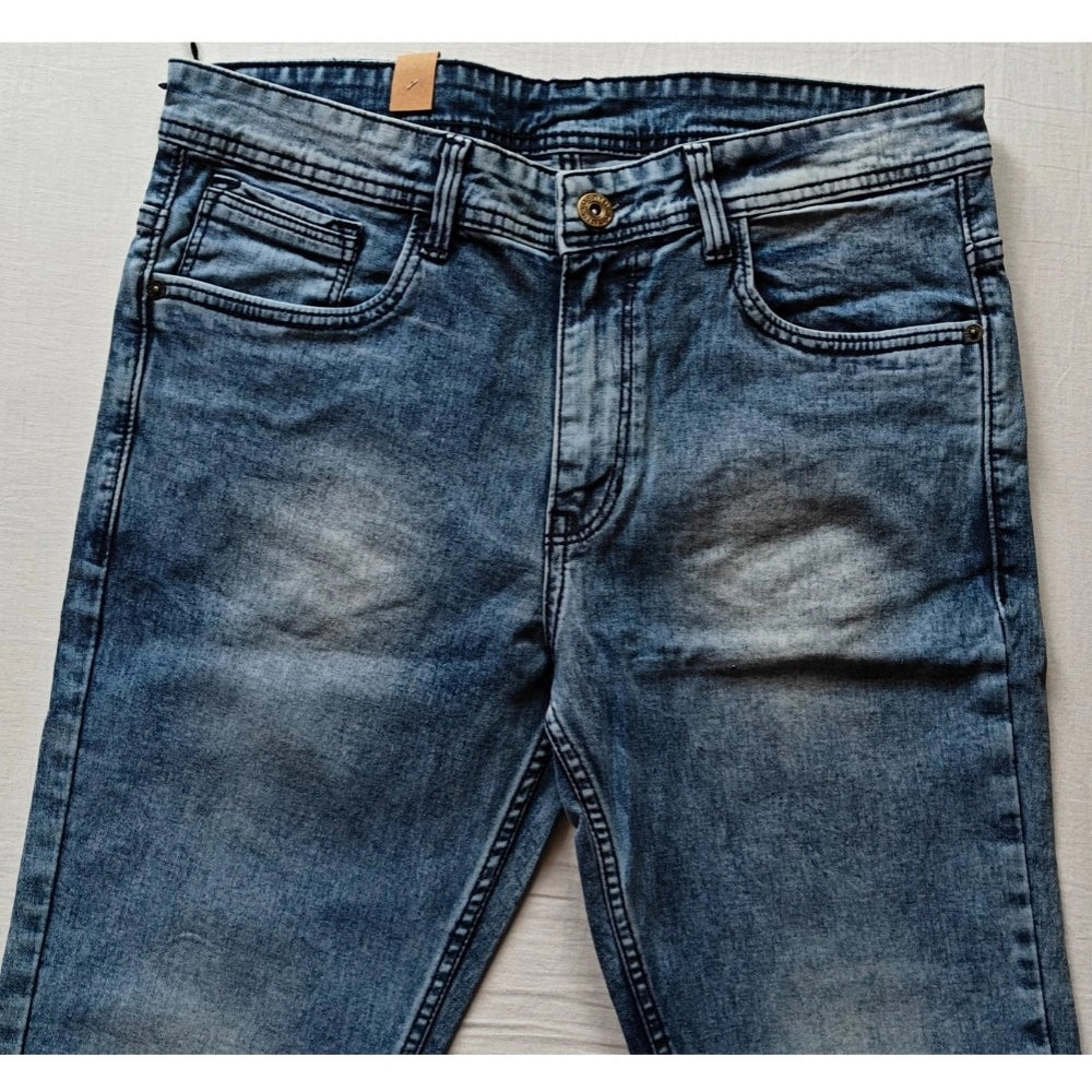 PKRKART Men's Cotton Blended Solid Tapered Jeans (Blue)