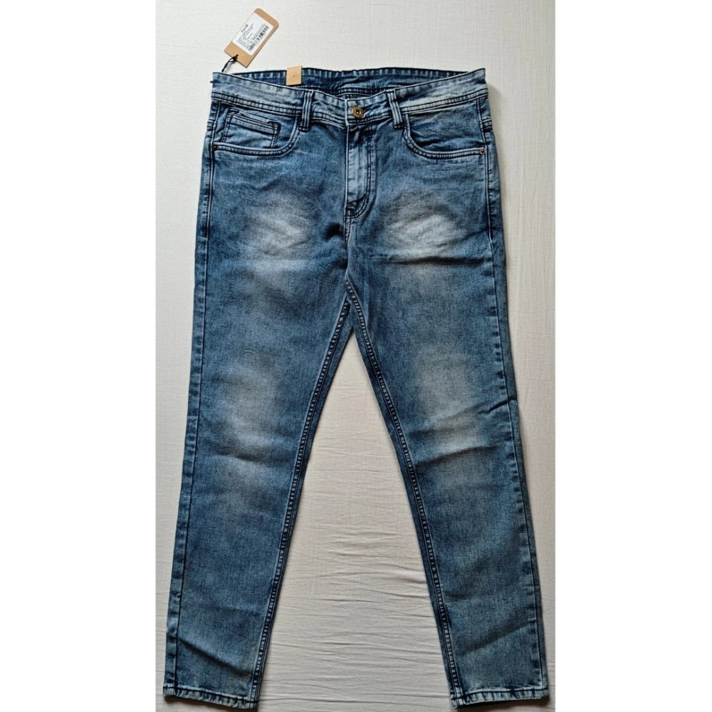 PKRKART Men's Cotton Blended Solid Tapered Jeans (Blue)