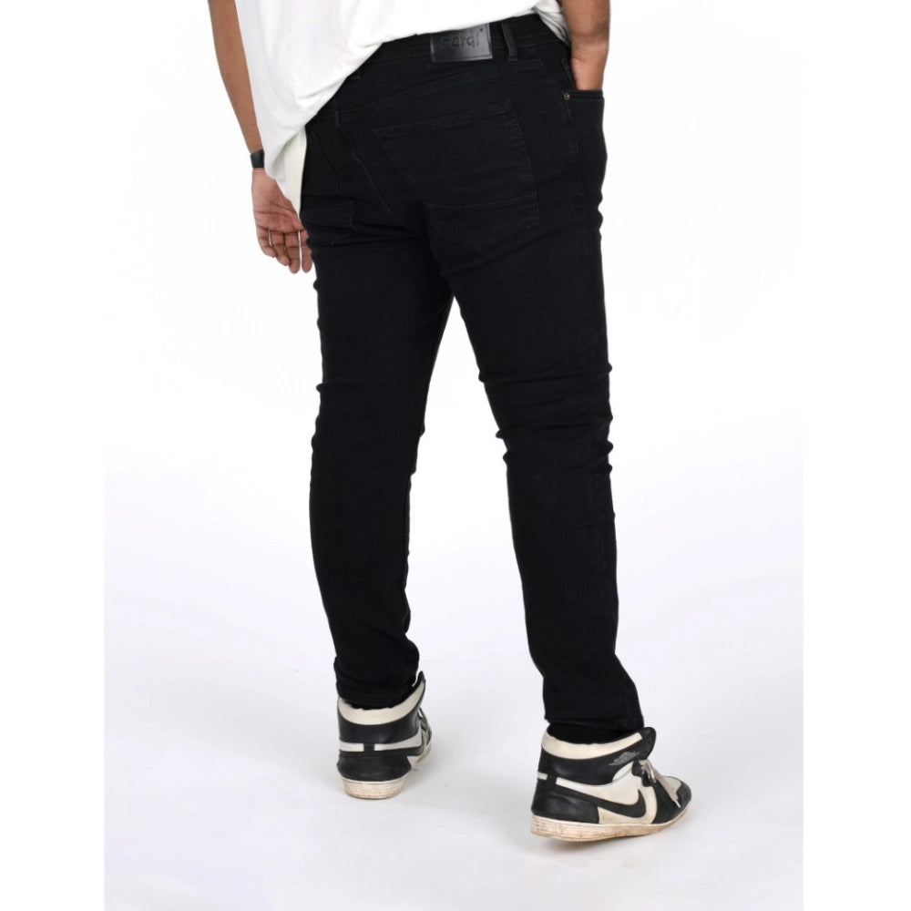 PKRKART Men's Cotton Blended Solid Plus Size Jeans (Black)
