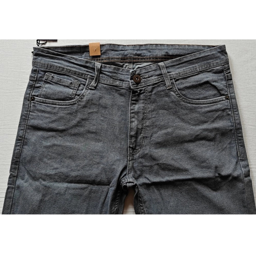 PKRKART Men's Cotton Blended Solid Tapered Jeans (Grey)