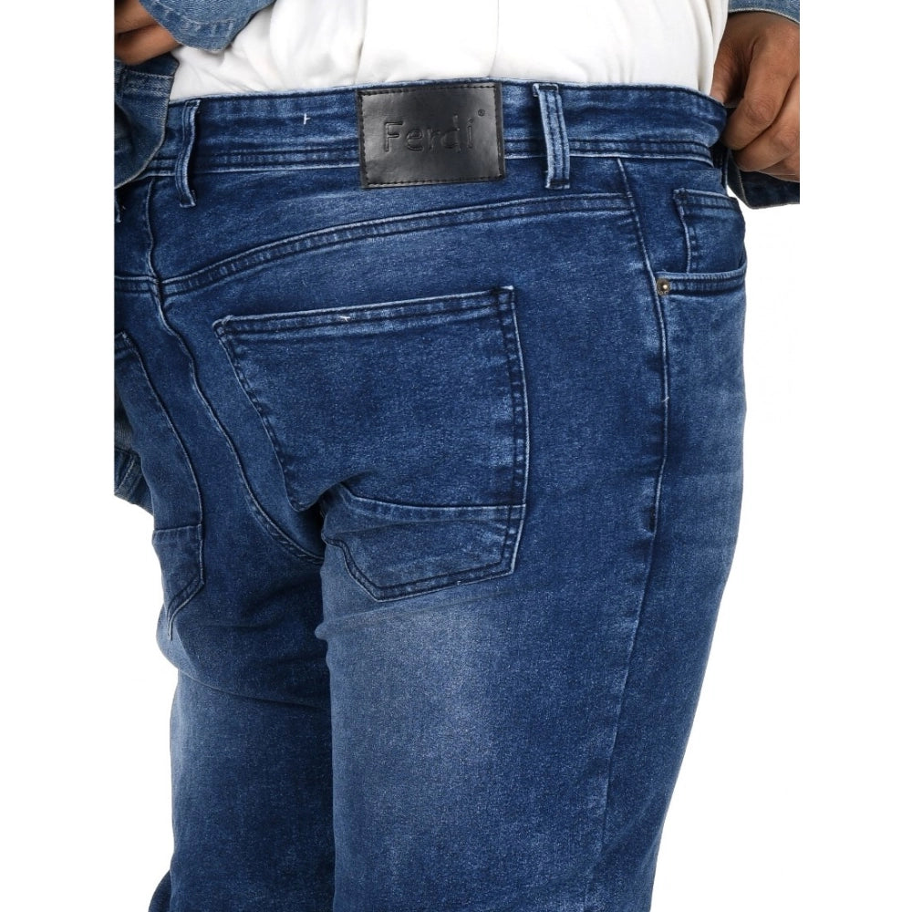PKRKART Men's Cotton Blended Solid Plus Size Jeans (Blue)
