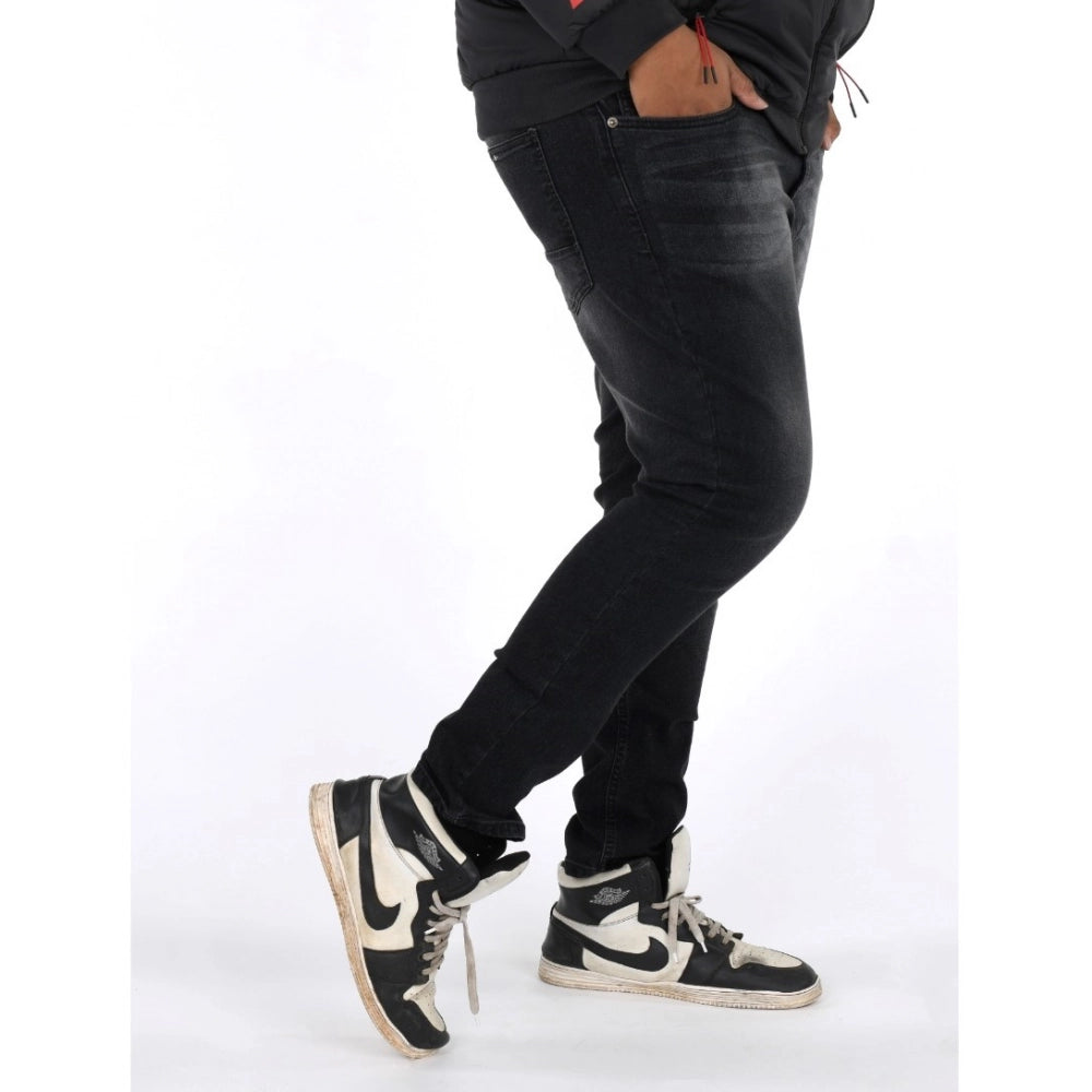PKRKART Men's Cotton Blended Solid Plus Size Jeans (Black)