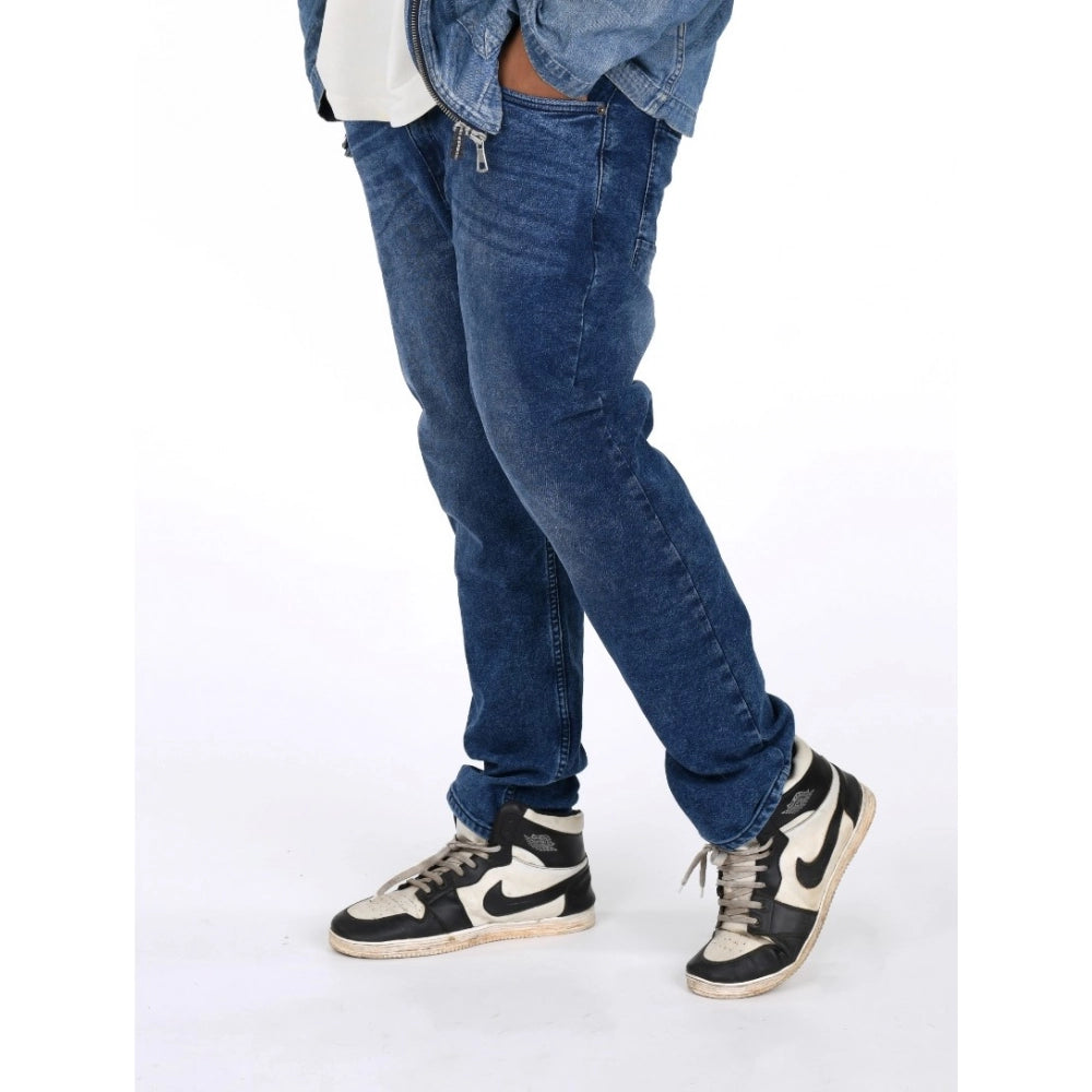 PKRKART Men's Cotton Blended Solid Plus Size Jeans (Blue)