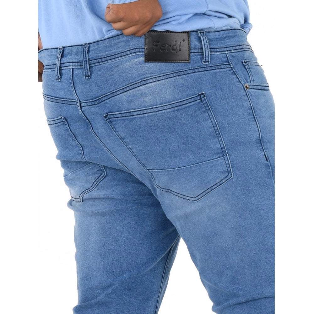 PKRKART Men's Cotton Blended Solid Plus Size Jeans (Blue)