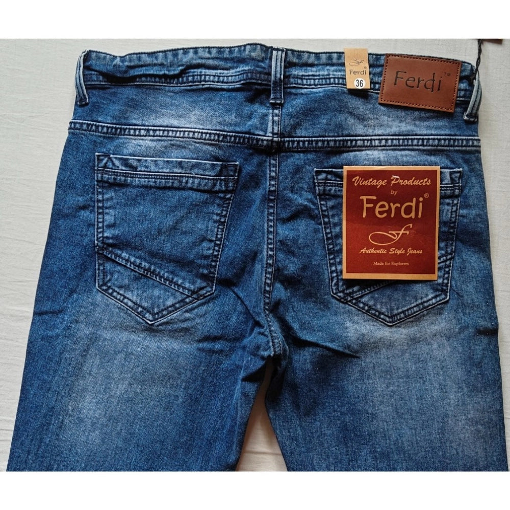 PKRKART Men's Cotton Blended Solid Tapered Jeans (Blue)